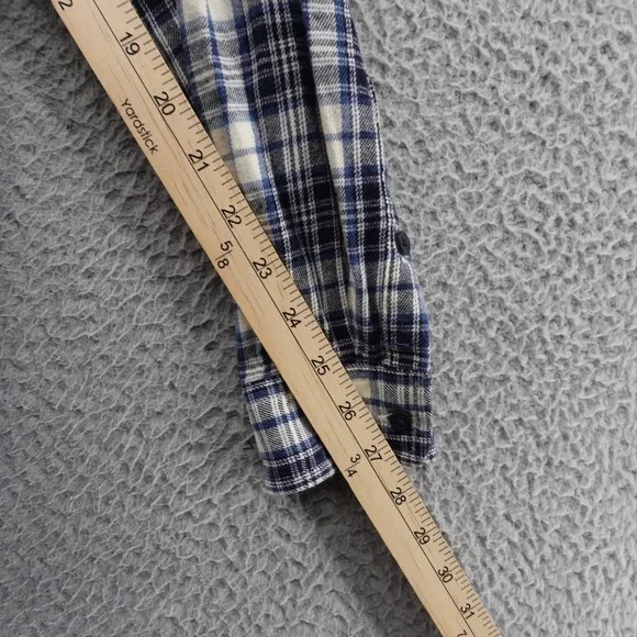 Madewell Slim Fit Ex Boyfriend Flannel Shirt Small Blue Ivory Plaid Women Casual - Picture 8 of 9